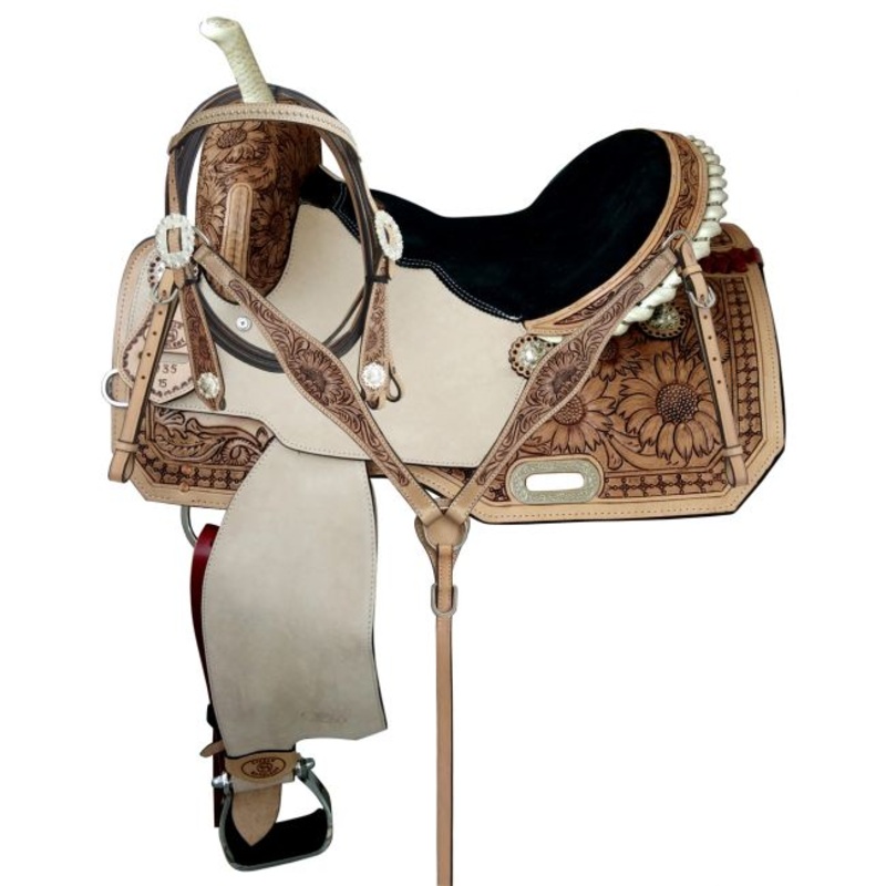 14″,15″,16″ Circle S Barrel Saddle Set With Sunflower Tooling And Matching Bridle & BC Set-FREE SHIPPING