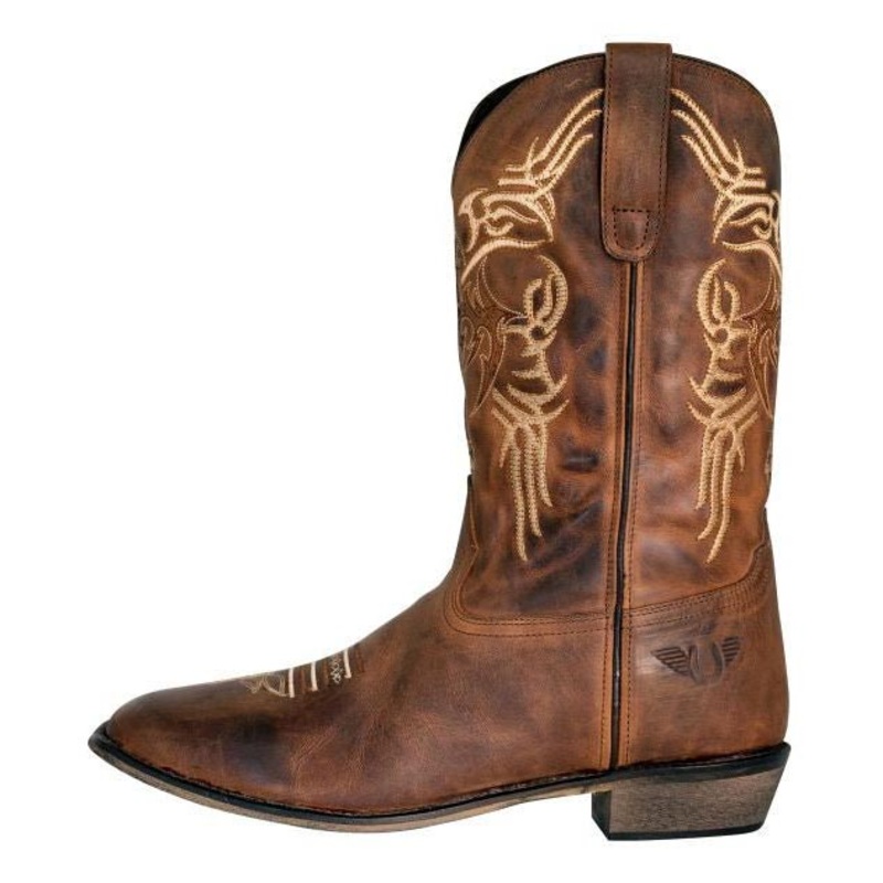 TuffRider Men’s Lamar Leather Contrast Stitched Wide Square Toe Western Boots