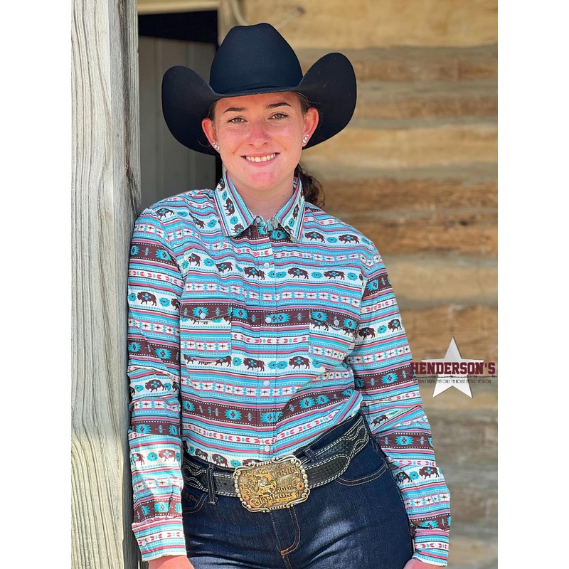 Ladies Panhandle Buffalo Print ~ Aquamarine~ Only Medium, Large