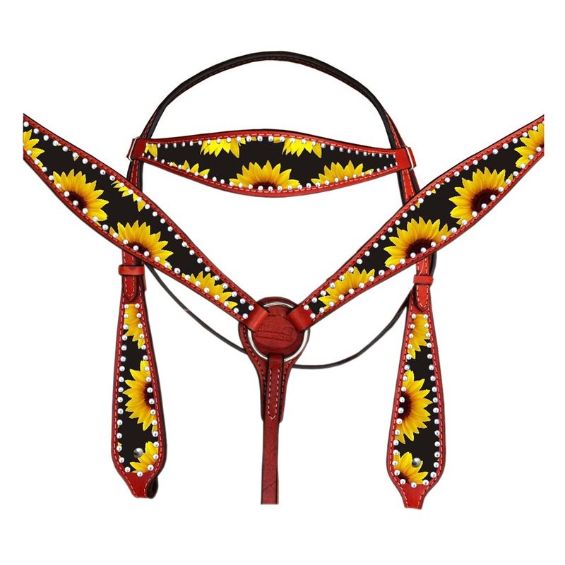 Western Horse Headstall Breast Collar Set American Leather  Hilason