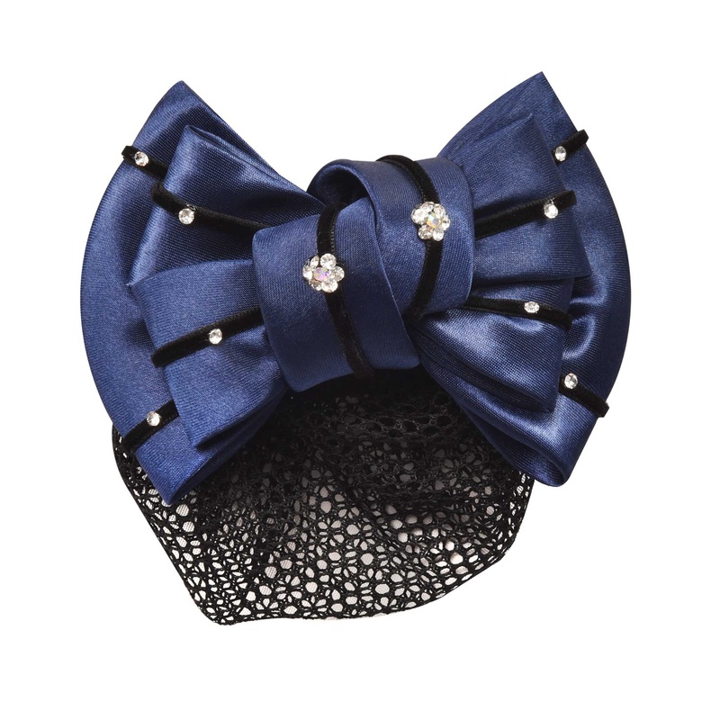Classic Show Bow Hairclip with Net – Navy/Floral