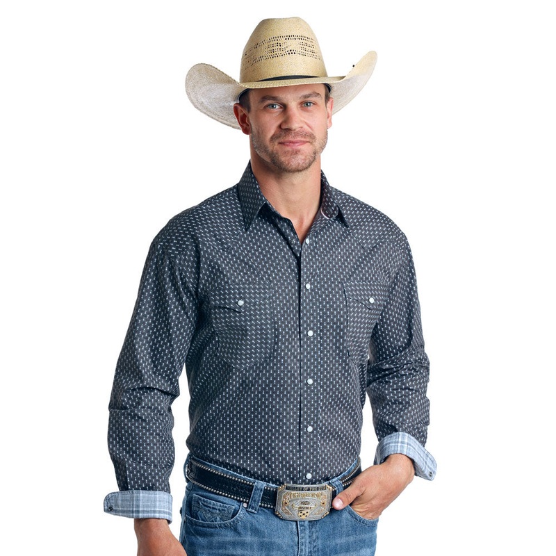 R0S5765 Panhandle Men’s Charcoal Print Long Sleeve Western Snap Shirt
