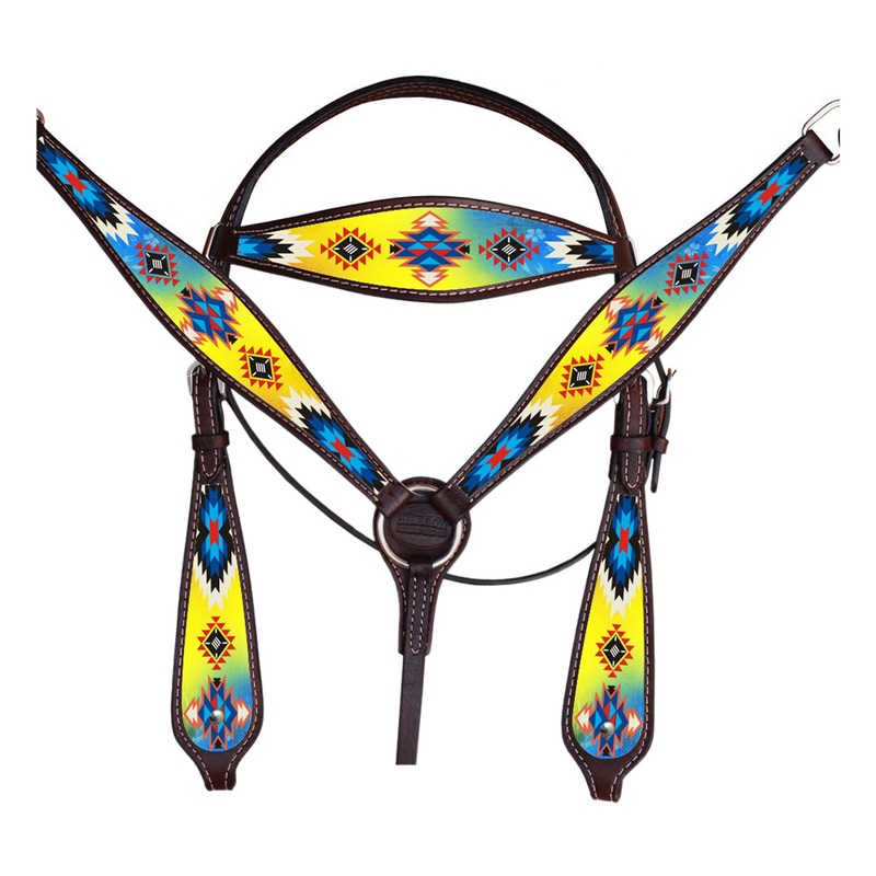 Western Horse Headstall Breast Collar Set American Leather Brown Hilason