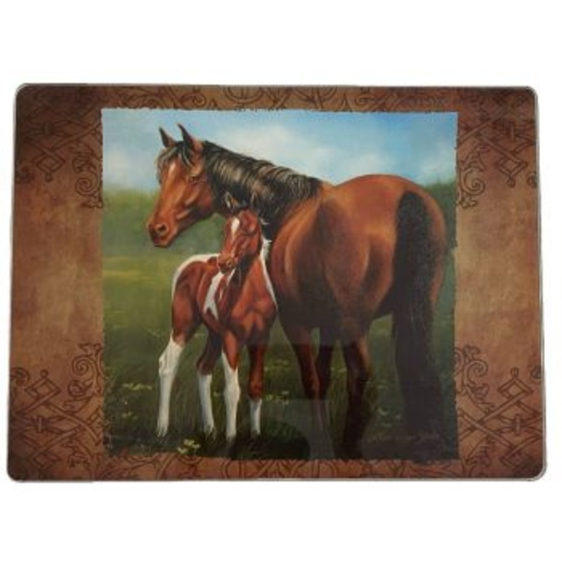 #40150: Glass Cutting board, featuring Horse and Foal
