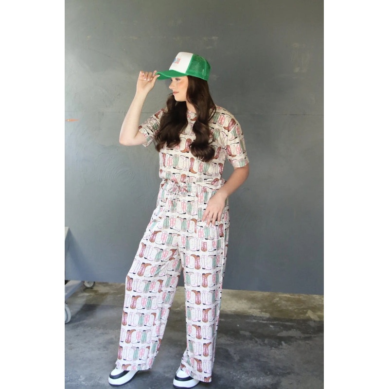 Cowgirl Boots Western Print T-Shirt & Lounge Pant Set