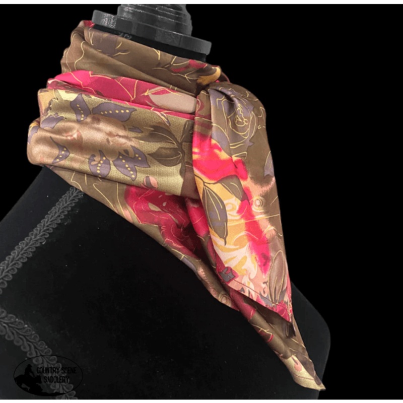 A8017 – SILK Pink Roses Rawhide Wild Rag Cowboy Scarf
