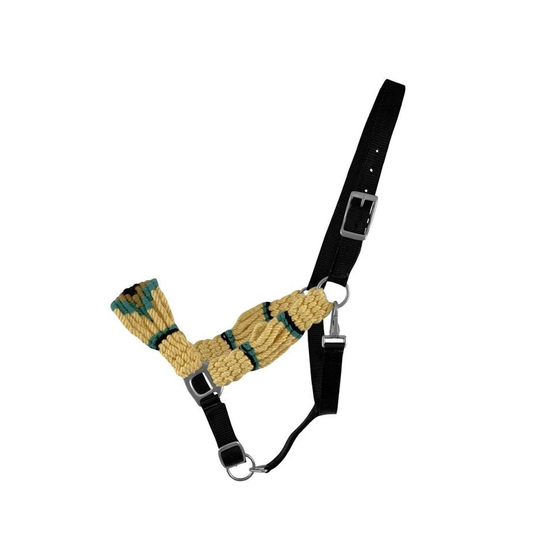 Showman Adjustable Mohair Wool Bronc Halter – Cream/Teal