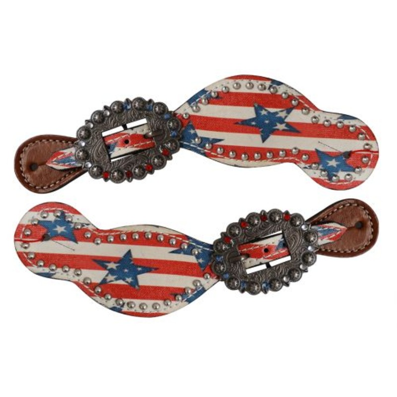 Showman  Leather Spur Straps with stars and stripes print