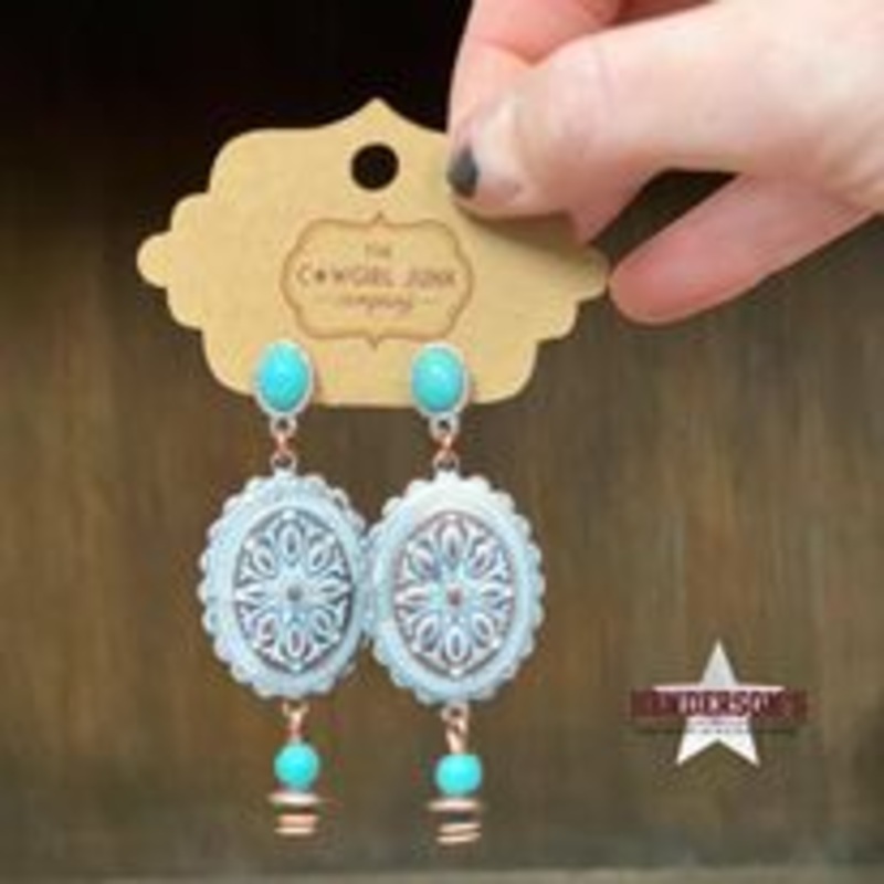 Western Style Copper Concho Drop Earrings