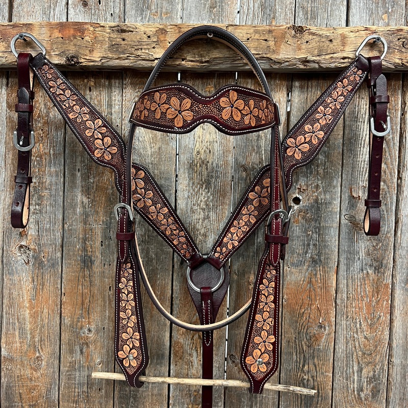 Floral Two Tone Headstall/Breastcollar Tack Set