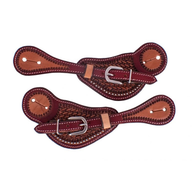 Showman Men’s Two Toned Argentina Cow Leather Spur Straps with Basketweave Tooling