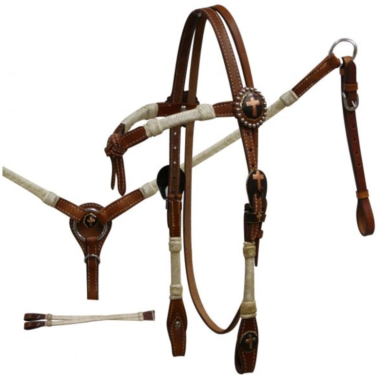 #531: Showman Double Stitched Leather Rawhide Braided Furturity Knot Headstall and Breast Collar S