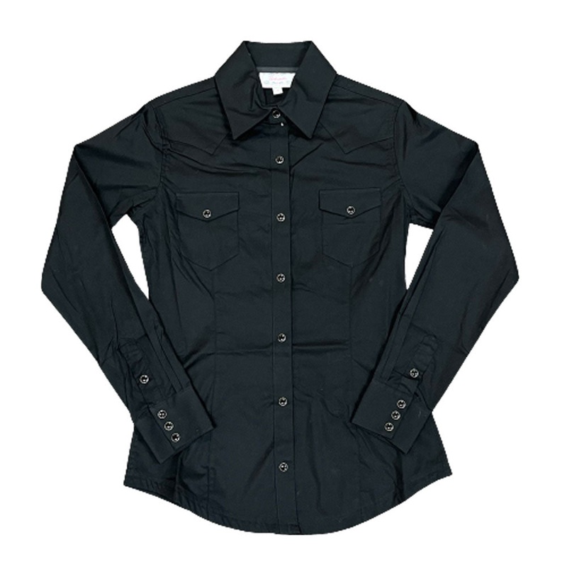 PSWSOSRZ2N_B Panhandle Women’s Stretch Poplin Long Sleeve Western Snap Shirt – Solid Black