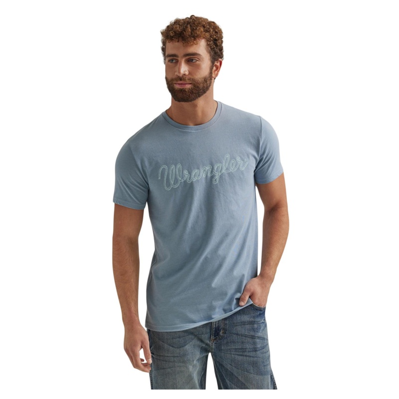 112344127 Wrangler Men’s Year-Round Regular Fit Short Sleeve T-Shirt – Ashley Blue Heather