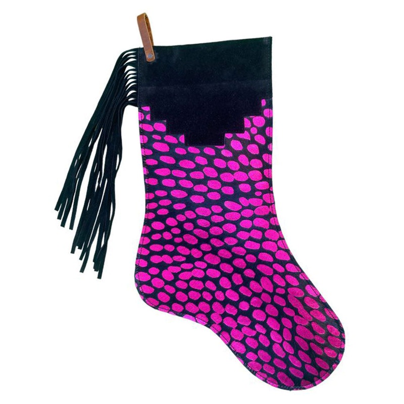 Showman Fringe Cowhide Christmas Stocking – Pink Spots