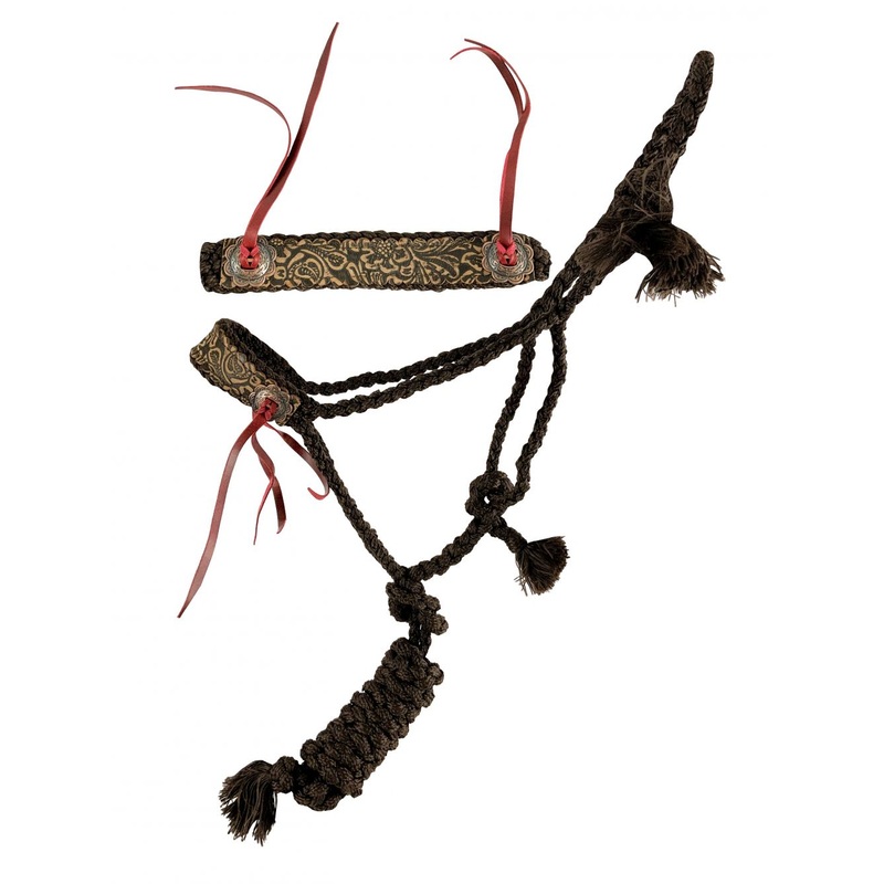 Showman  Woven brown nylon mule tape halter with brown embossed accent on the noseband