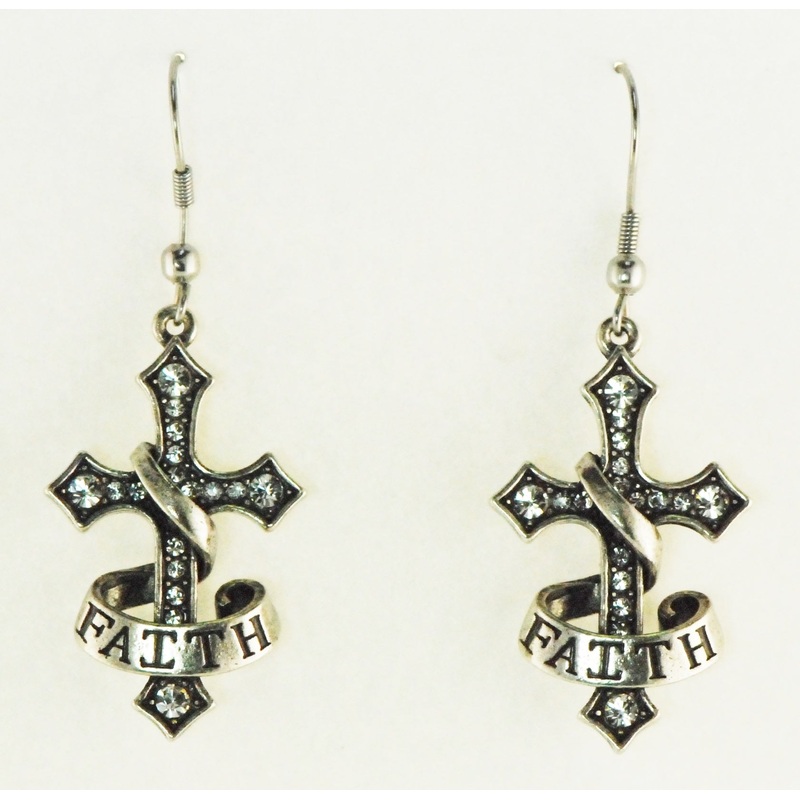 Western Edge Cross Faith Dangle Earrings