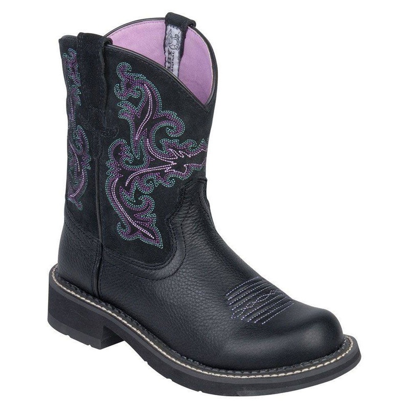 10004729 Ariat Women’s Fatbaby II Western Boots – Black Deertan with Orchid