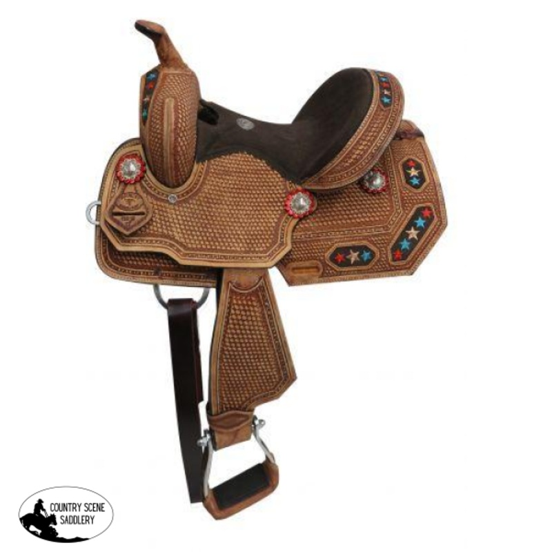 12″ Double T Youth/Pony embroidered star barrel saddle