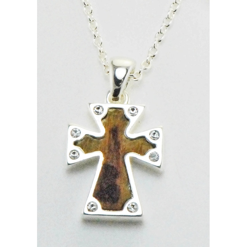 Western Edge Crystal Small Cross Leather Hair On Hair Necklace