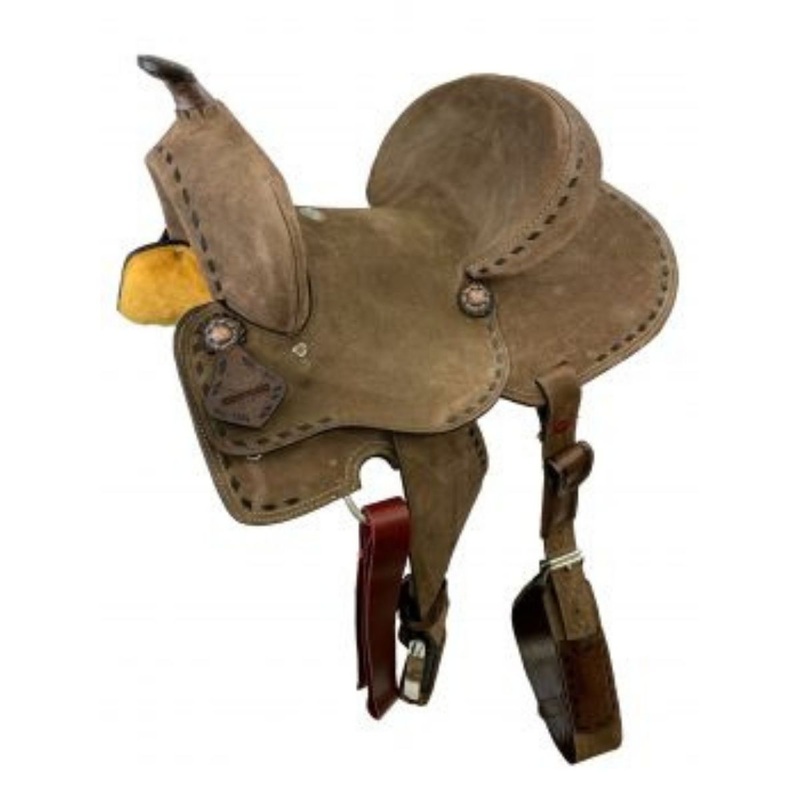 16″ DOUBLE T  HARD SEAT BARREL STYLE SADDLE WITH EXTRA DEEP SEAT AND BUCKSTITCH TRIM
