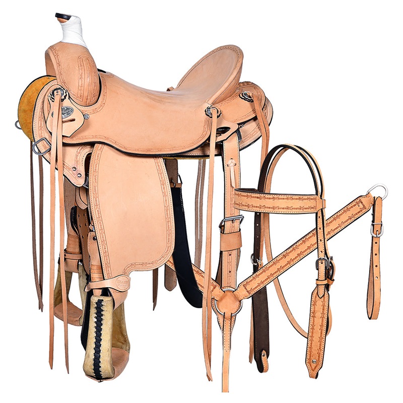 Western Horse Tack Set Saddle American Leather Ranch Roping Trail Hilason Tan