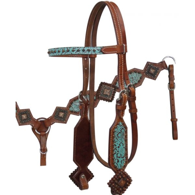#12800: Showman Filigree Print Headstall and Breast Collar Set