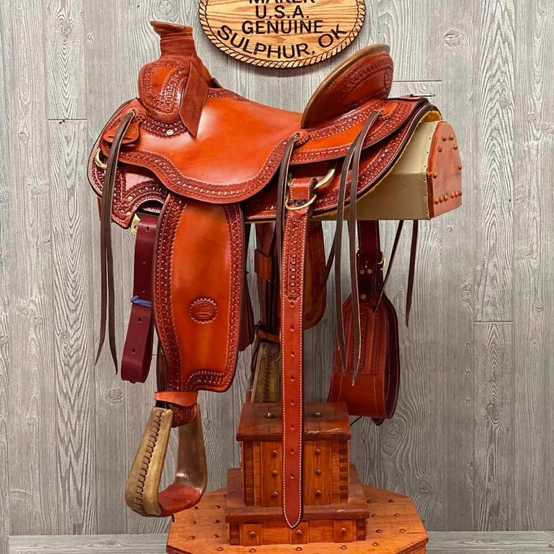 Mule Saddle Smooth S & F Waffle Border Pecan Finish