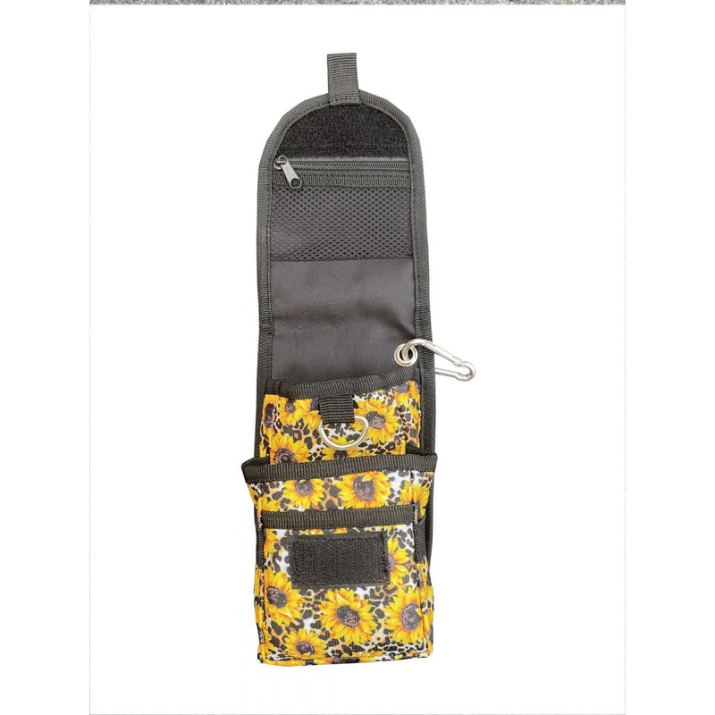 Showman Sunflower and cheetah print codura cell phone/accessory case with velcro closure and zipper pocket
