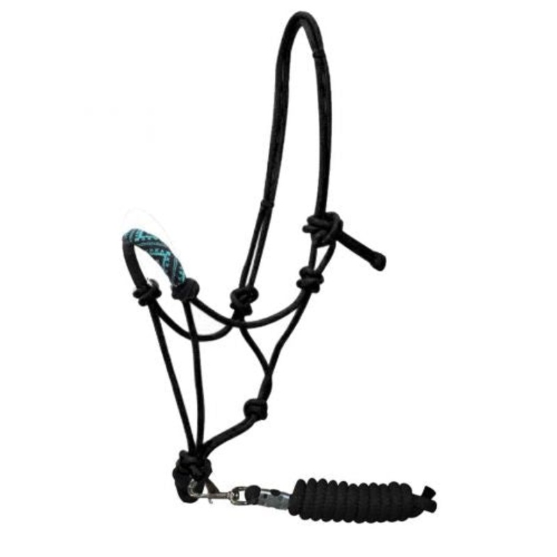 #16240: Showman  Beaded nose cowboy knot rope halter with 7′ lead