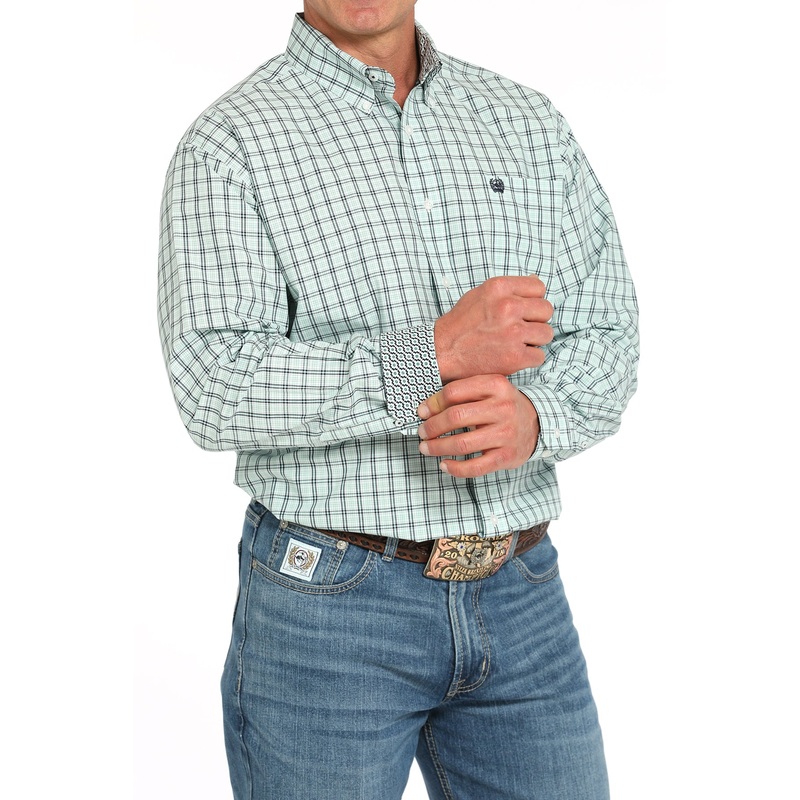 Mens Cinch Turquoise Plaid L/S Shirt