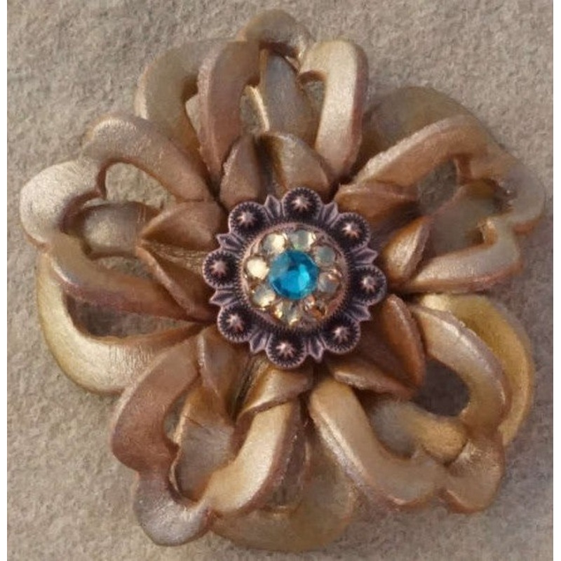Gold Lotus Flower With Copper Teal and Champagne 1″ Concho