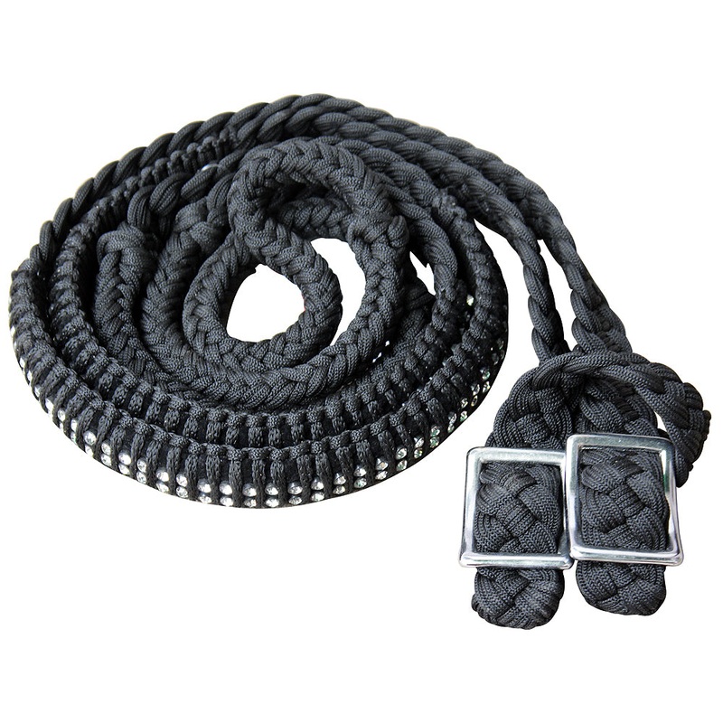 1″ X 8Ft Hilason Braided Poly Horse Barrel Reins Flat Grip Knots Crystal
