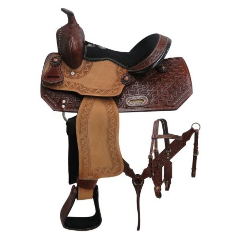 12 Double T Youth barrel style saddle set with zigzag tooling