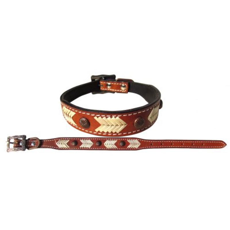 #27459: Showman CoutureGenuine leather dog collar with natural rawhide lacing