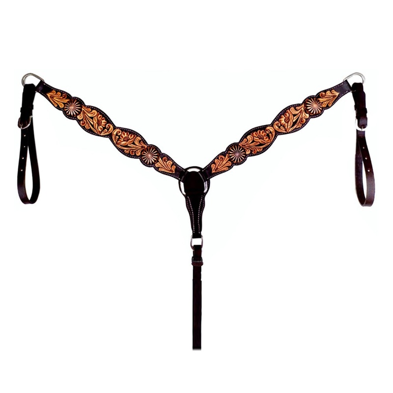 HILASON Western Horse Floral Genuine Leather Breast Collar Dark Brown