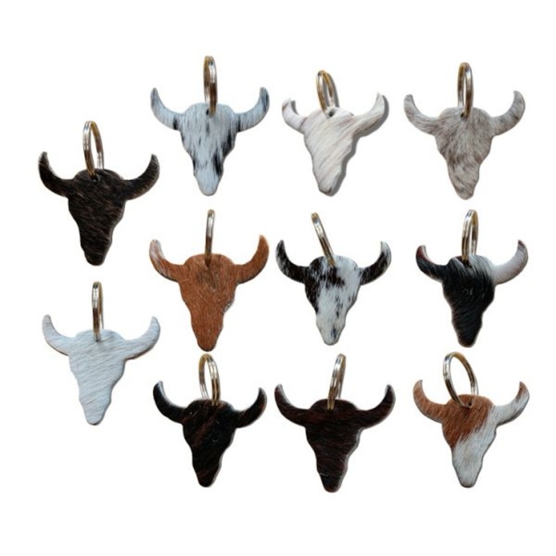 Steer Head Hair on Cowhide Keychain *SOLD ASSORTED* **REAL COWHIDE- Color Tones & Patterns of cowhides can/will vary**