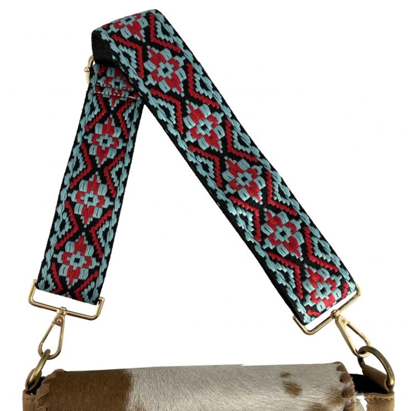Embroidered Nylon Replacement Bag Strap – teal and red