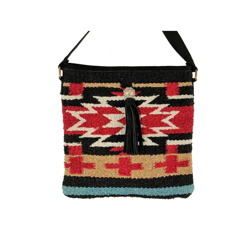 Showman Cotton/Acrylic Southwest Design Saddle Blanket Bag – black, red, and white