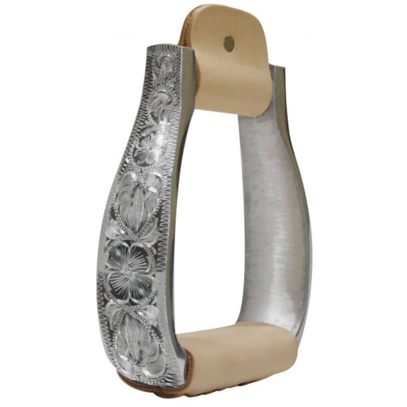 #254540: Polished aluminum engraved stirrups with 3″ neck, 4