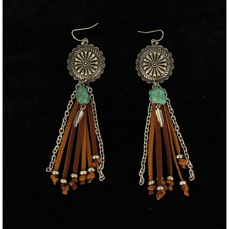 Blazin Roxx Floral Disc Beaded Arrow Fringe Earrings