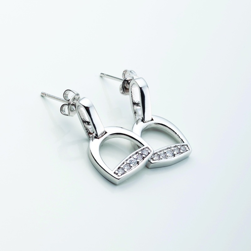 Stirrups with Clear CZ Rhinestones Post Earrings