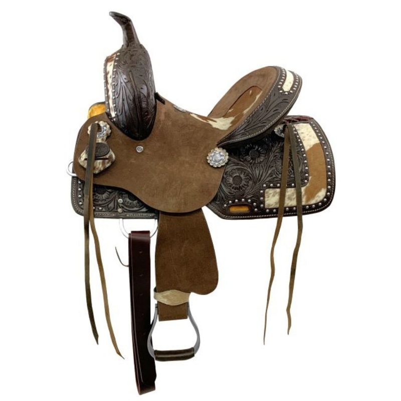 Double T Wild West Floral Roughout Barrel Saddle – 10 Inch