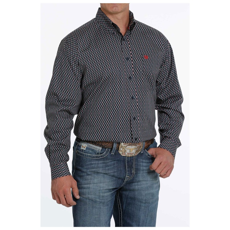 MTW1105270 Cinch Men’s Navy Grey and Red Print Long Sleeve Western Shirt