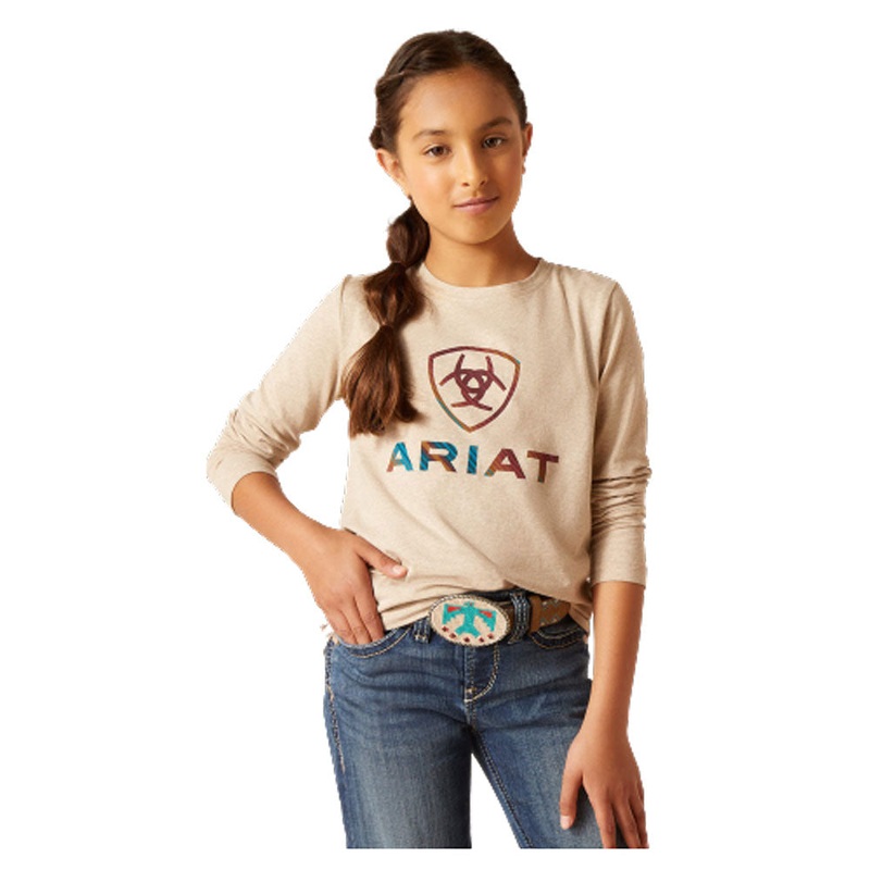 10046463 Ariat Girls Serape Shield Long Sleeve Shirt – Oatmeal Heather