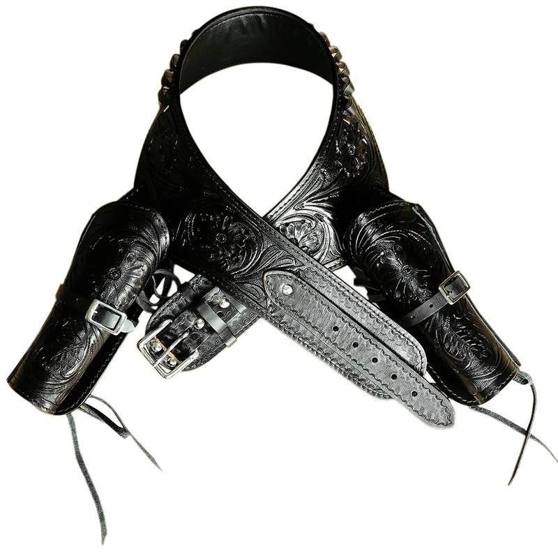 38 In Hilason Double Caliber 44/45 Leather Western Cowboy Gun Rig Holster