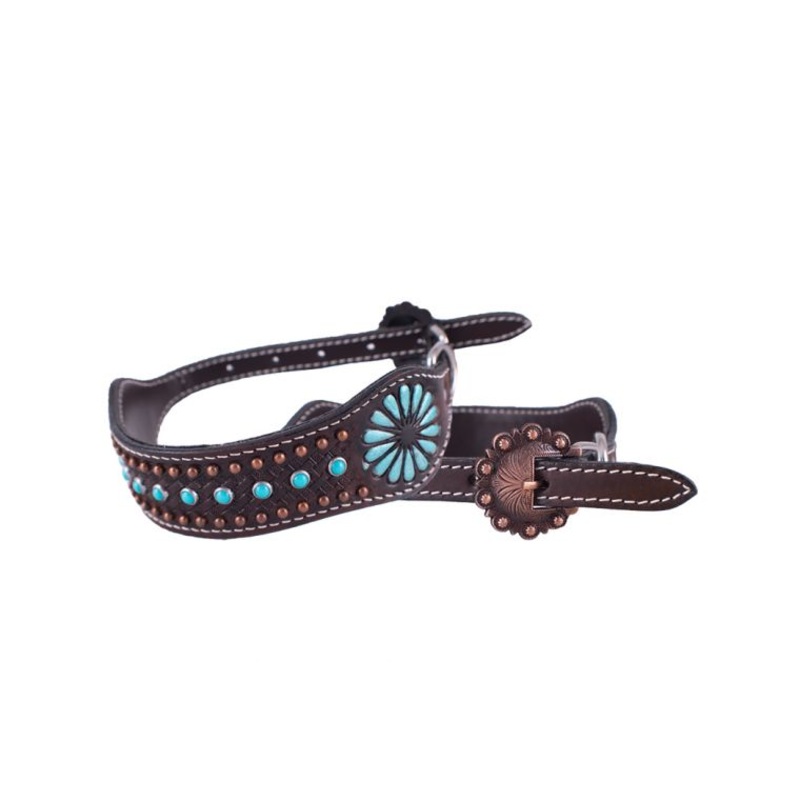 #DC-103: Showman Couture Genuine leather dog collar with a beaded inlay