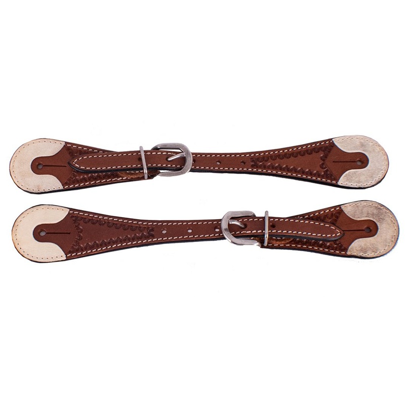 #F-558M: Showman  Men’s Argentina Cow Leather Spur Straps with Rawhide Overlay Ends