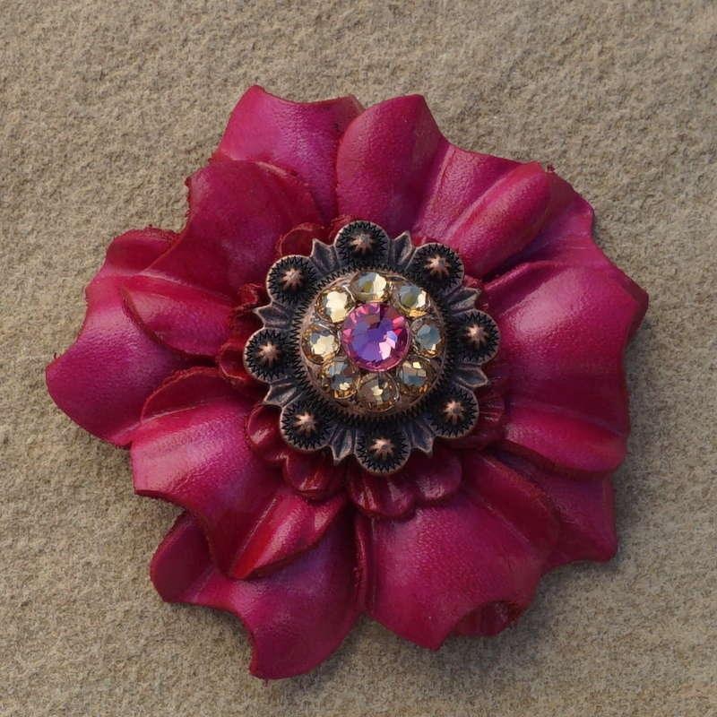 Hot Pink Carnation Flower With Copper Pink & Champagne 1″ Concho