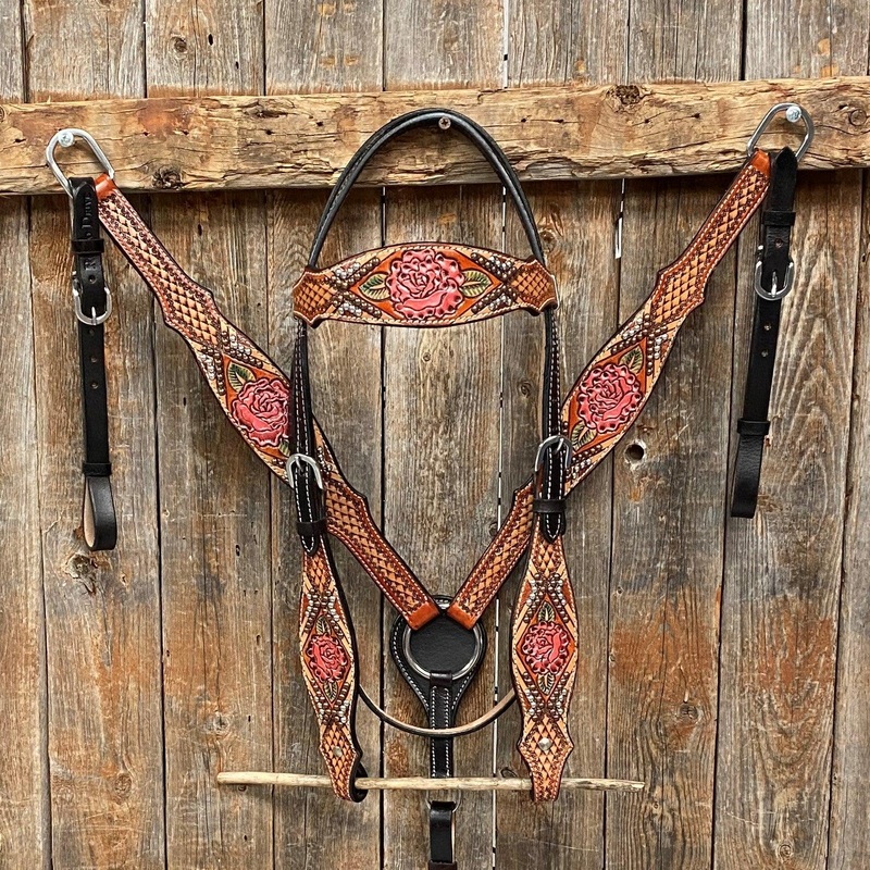 Light Oil Hand Painted Rose Headstall/Breastcollar Tack Set